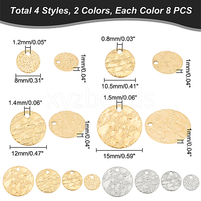 64Pcs 8 Style 304 Stainless Steel Textured Pendants STAS-DC0012-55-1