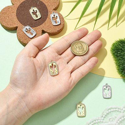 6Pcs 2 Colors Brass Micro Pave Cubic Zirconia Pendants KK-CJ0003-22-1