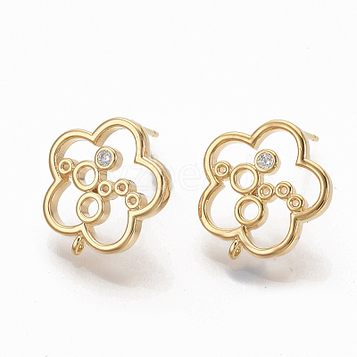 Brass Micro Pave Clear Cubic Zirconia Stud Earring Findings ZIRC-Q021-070G-NF-1