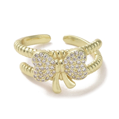 Brass Micro Pave Cubic Zirconia Open Cuff Ring RJEW-K256-58C-G-1
