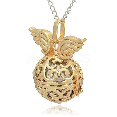 Golden Tone Brass Hollow Round Cage Pendants KK-J233-05G-1