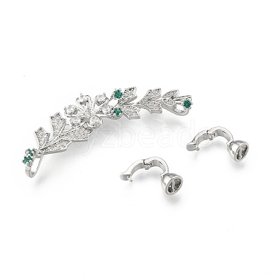 Brass Pave Clear & Green Cubic Zirconia Fold Over Clasps KK-N216-521-1