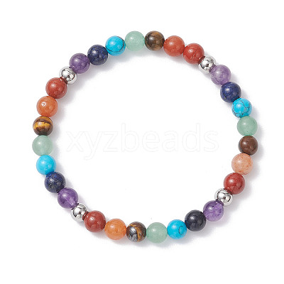 2Pcs Chakra Natural Mixed Gemstone Beads Stretch Bracelets for Women BJEW-JB12607-1