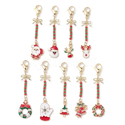 9Pcs 9 Styles Christmas Alloy Enamel Pendant Decoration HJEW-JM02326-1