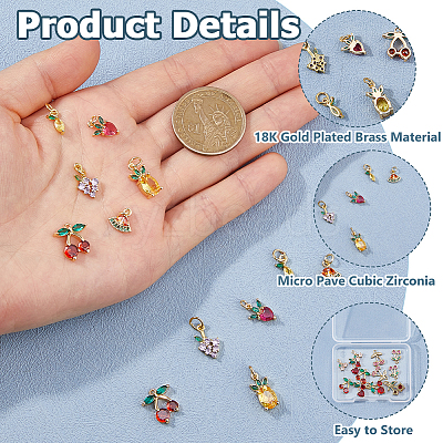 12Pcs 6 Styles Brass Micro Pave Gold Cubic Zirconia Charms ZIRC-HS0001-25A-NF-1