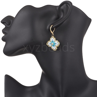 3 Pairs Handmade Glass Seed Beads Flower Leverback Earrings EJEW-MZ00578-1