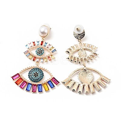 Rhinestone Double Evil Eye Dangle Stud Earrings with Acrylic Pearl Beaded LS-EJEW-J045-03A-KCG-1