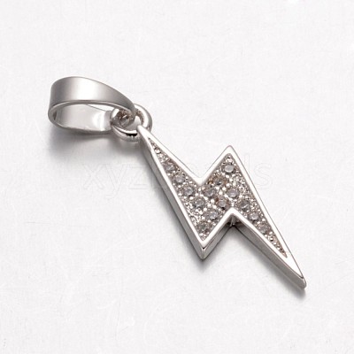 Lightning Bolt Brass Micro Pave Cubic Zirconia Pendants X-KK-K109-26P-1