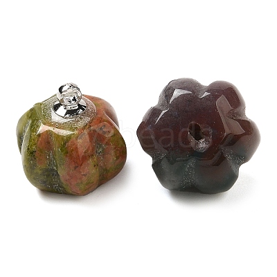 Natural & Synthetic Mixed Gemstone Pumpkin Charms with Platinum Tone Brass Bails G-C158-06P-1