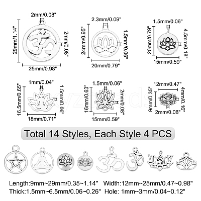 56Pcs 14 Style Tibetan Style Alloy Pendants TIBEP-PH0001-30-1