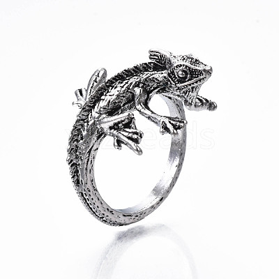 Alloy Lizard Open Cuff Ring for Women RJEW-T009-46AS-1
