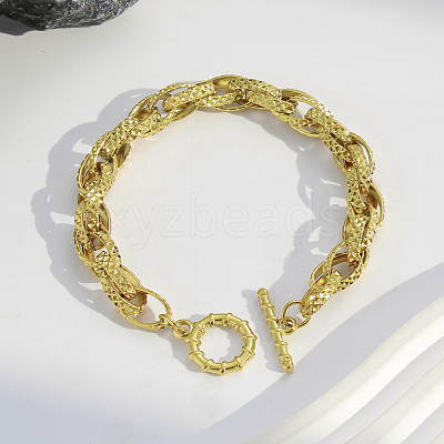 Textured 304 Stainless Steel Double Link Chain Bracelets for Women BJEW-P391-01A-G-1
