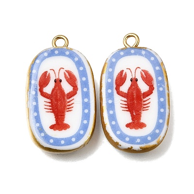 Fruit & Floral & Animals Printed Handmade Porcelain Pendants X-STAS-Z207-01G-05-1