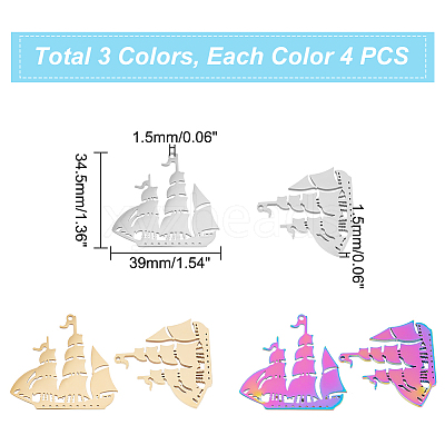 12Pcs 3 Colors 304 Stainless Steel Pendant STAS-DC0012-37-1