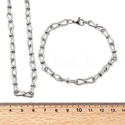 304 Stainless Steel Link Chain Bracelet & Necklace Jewelry Sets SJEW-L199-10P-1