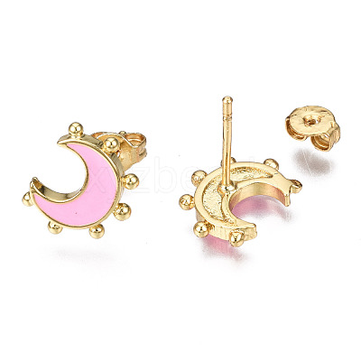 Brass Enamel Stud Earrings EJEW-T014-52G-NF-1