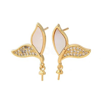 Brass Micro Pave Cubic Zirconia Shell Stud Earrings Findings KK-D363-05G-1