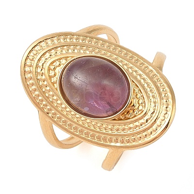 Oval Natural Amethyst Finger Rings RJEW-Z057-14G-03-1