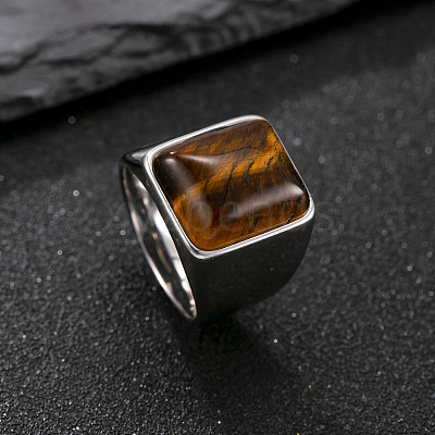 304 Stainless Steel with Natural Tiger Eye Finger Rings for Men FS-WG9BB25-14-1