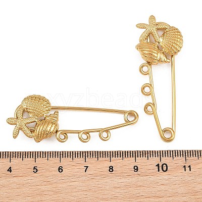 Starfish & Shell Shape & Conch 304 Stainless Steel Safety Pins Brooch Findings SA-CBA098D-16J-G03-1