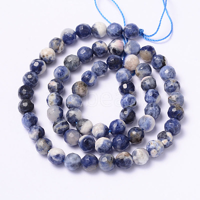 Faceted Natural Sodalite Round Bead Strands G-L377-45-6mm-1