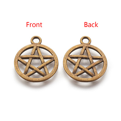Tibetan Style Alloy Flat Round with Star Charms TIBEP-5248-AB-FF-1