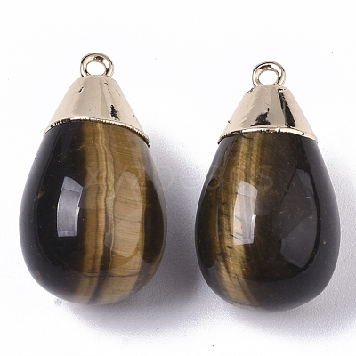 Top Golden Plated Natural Tiger Eye Pendants G-T131-02A-1