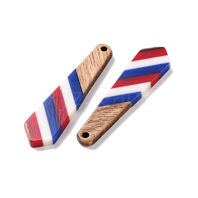 Independence Day Opaque Striped Resin & Walnut Wood Pendants RESI-U010-02C-1