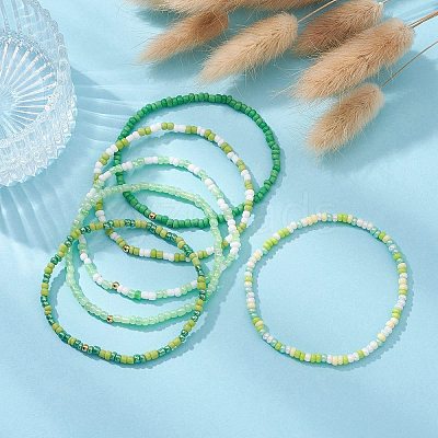 6Pcs Glass Seed & Brass Beaded Stretch Bracelets Set BJEW-JB09538-02-1