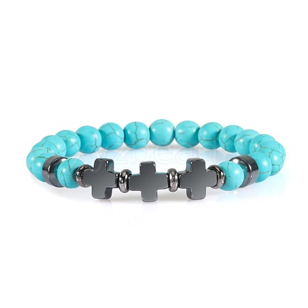 Round Dyed Synthetic Turquoise Beaded Stretch Bracelets ED3000-7-1