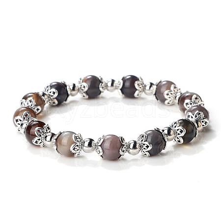 Natural Banded Agate Dyed Round Beaded Stretch Bracelets for Women JT2459-14-1