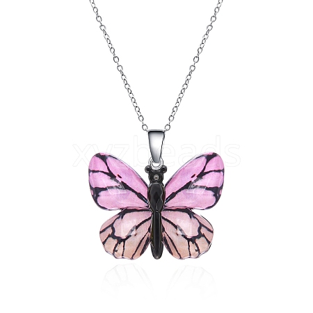 Butterfly Resin Pendant Necklaces PW-WG40B23-07-1