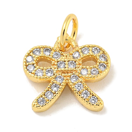 Rack Plating Brass Micro Pave Clear Cubic Zirconia Pendants KK-B093-01A-G-1