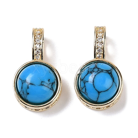 Brass with Cubic Zirconia and Synthetic Turquoise Pendants KK-Q030-17G-1