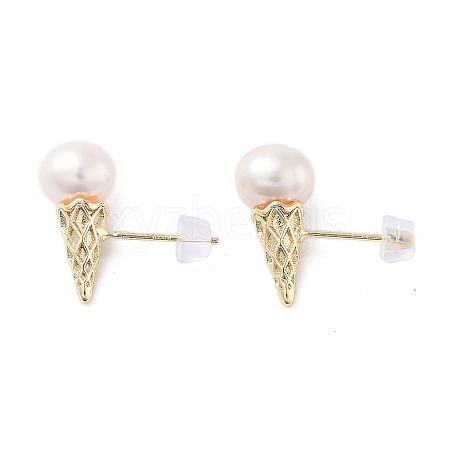 Natural Pearl Ice-Cream Stud Earrings EJEW-P256-74G-1