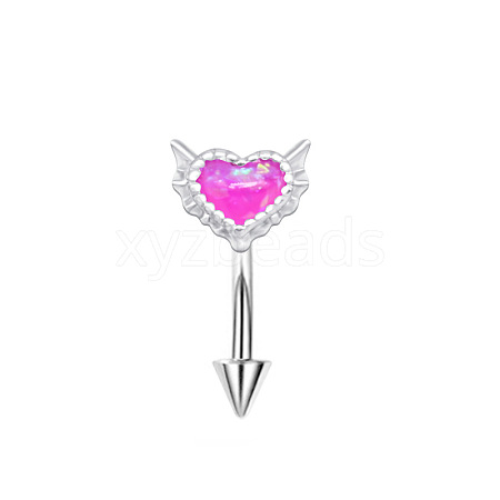 304 Stainless Steel & Resin Opal Heart Eyebrow Rings with Spike End WGE249E-04-1