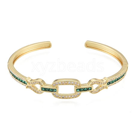 Cubic Zirconia Oval & Fish Open Cuff Bangle BJEW-G651-06G-03-1