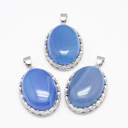 Natural Blue Agate Pendants G-D851-14-1