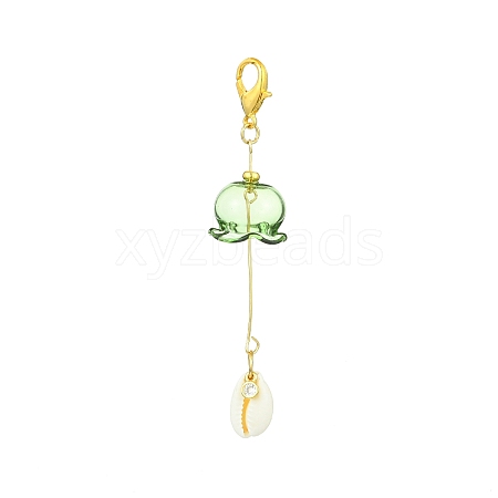 Glass & Brass Cubic Zirconia Charms & Synthetic Turquoise Beads Pendant Decorations HJEW-JM02980-01-1