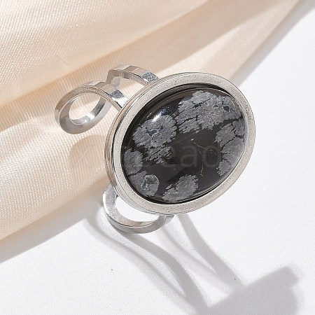 Oval Natural Snowflake Obsidian Finger Rings RJEW-M062-02P-06-1