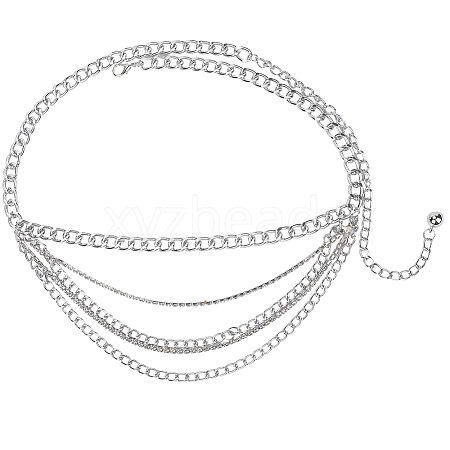Iron Crystal Rhinestone Multi-Strand Twisted Chain Waist Chains for Women AJEW-WH20067-043P-1
