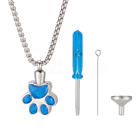 DIY Cat Paw Print Stainless Steel Enamel Urn Ashes Pendant Necklaces Making Kits DIY-NB0012-91A-1
