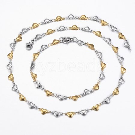 Two Tone 304 Stainless Steel Heart Link Chain Jewelry Sets SJEW-H103-12GP-1