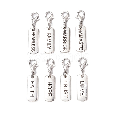 8Pcs 8 Styles Alloy Rectangle with Inspirational Word Pendant Decoration HJEW-JM02380-1