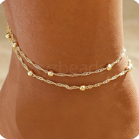 Brass Double Layer Singapore Chain Anklets for Women FS-WGB1635-06-1