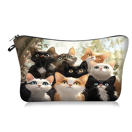 Polyester Cartoon Cute Cat Printed Cosmetic Zipper Clutch Bags PW-WGABF03-01-1