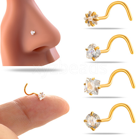 316L Surgical Stainless Steel Clear Cubic Zirconia Fishtail Nose Rings WG27769-04-1