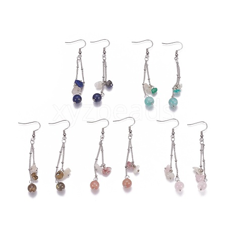 Natural Mixed Gemstone Dangle Earrings EJEW-JE02993-M-1