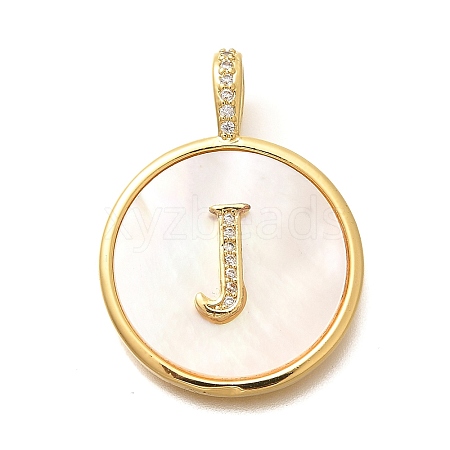 Rack Plating Brass Micro Pave Clear Cubic Zirconia Pendants with Shell KK-M309-42G-J-1