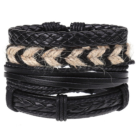 4Pcs Retro Cattlehide Leather Cord Multi-strand Bracelets for Men WGE7990-01-1